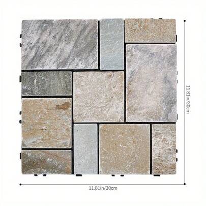 6pcs Stone Deck Tiles, 30x30cm Interlocking Patio Flooring With Click System – Durable Outdoor Pavers For Garden, Terrace, Balcony, And Deck Renewal, Easy To Install & Clean, Fade-Resistant Plastic & Stone Design, Patio Deck Tiles