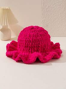 1pc Women's Fashionable Crochet Wave Brim Handmade Crochet Beanie Hat, Suitable For Autumn/Winter Daily Warmth And Outfits - Knitted Hat - View 5