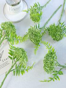 1pc Artificial Oat Flower, Snowball Shaped Fake Plant, Suitable For Home, Room, Wedding, Gift, Kitchen, Dining Table Decor - Green - View 5