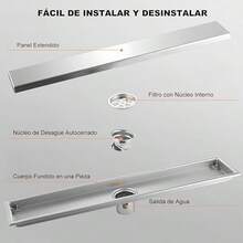 Drenaje de Piso de Bao Acero Inoxidable: Coladera de Desage Lineal Exterior, Coladera Antiolor para Regadera, Drenaje Ducha Barra Larga SUS304Tapadera Desmontable, para Bao Aseo Cocina (10*50cm) - Estilo 3 (10*50cm) - Ver 5