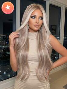 5星推荐 28英寸/71厘米长波浪渐变假发，无刘海 - 女士耐热合成假发，外观自然，适合角色扮演，彩色合成假发，耐高温假发，适合女士日常时尚造型，也适合万圣节和圣诞节等场合。 - 挑染白色 - 查看 11