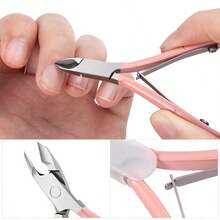 Pink Cuticle Nipper Set, Stainless Steel Cuticle Trimmer, Double-Headed Cuticle Pusher, Nail Polish Gel Remover, Nail & Foot Care Tools - Pink - View 2