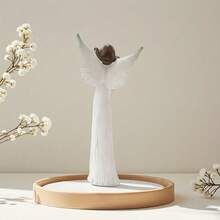 1pc Resin Angel Figurine With White Dress, Pink Floral Decor, Holding Red Heart, Delicate Wings Like White Roses. Faceless Design Adds Artistic Touch, A Warm Decor Item To Express Love And Beautify Home, Also Suitable As A Gift To Infuse Life With Gentle Poetry And Goodwill. - Multicolor - View 4