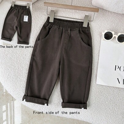 Young Boy Casual Elastic Waist Pants, Suitable For Play And Daily Wear, Comfortable Casual, Ideal For Holidays And Outings, Spring/Autumn