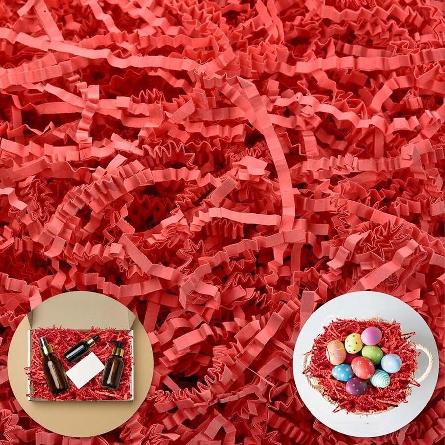 Shredded Paper For Gift Baskets, 1/2LB (8 Oz) Red Crinkle Paper Filler For Mother's Day Baskets Grass, Crinkle Cut Papers Shred For Birthdays, Weddings,Boxes Bags, Basket Filler ,Anniverss,Gift Wrapping,Red - 紅色 - 查看 1