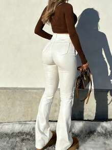 NVFelix Women's High Waist Slim Fit Flare Pants, Elegant & Fashionable Y2K Outdoor Style, Winter White, New Arrival For Thanksgiving & New Year - trắng - Xem 7