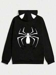 WeStyle Hub Valentine's Day 1 Pcs2025250g Polyester Fiber Men's Hooded Sweatshirt With Long Sleeved ,Halloween Spider Web Pattern Print, Fashionable And Loose Casual Fleece Sweatshirt Suitable For Autumn And Winter Wear On The Streetlong Sleeve Tops,Tops,Hoodies,Hoodie,New Years Outfit Women,Long Sleeve Tops Women,Christmas Outfit Women180g 100% Cotton - 黑色 - 查看 8