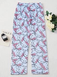 SANRIO Cute Casual Home Pants/Sleepwear, Cartoon Anime Printed Velvet Warm Pants, Women's Sleepwear Bottom Home Wear, Soft Cloud Like Fabric Healing Series, Soaring Happiness At Home, Fashionable Party Gifts, The Best Gift For Friends, Girlfriends And Couples In The New Year - Dusty Blue - View 2