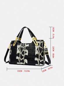 Dedoo Nouveau sac fourre-tout carré large en relief crocodile pour femmes, avec accessoires, sac de travail accrocheur pour femmes, sac à main classique européen et américain mature et élégant, sac à bandoulière sous le bras en relief crocodile et motif pierre pour femmes, sac de bureau - Multicolore - Voir 9