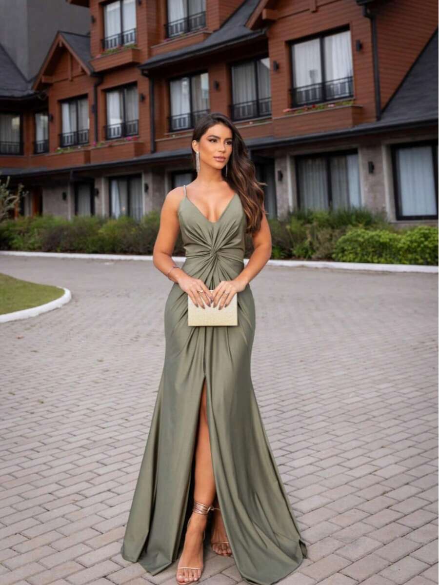 Bare Back / Backless Twisted Knot Wedding - Màu xanh Ô liu - Xem 1