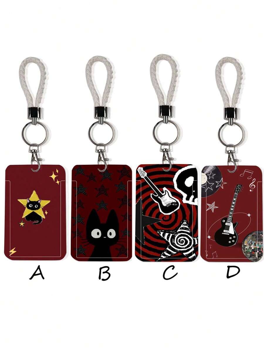 1pc ABS Red Guitar Cat Pattern Fashionable Keychain Pendant, Bag Charm, Student Bus Protector - Multicolor - View 1