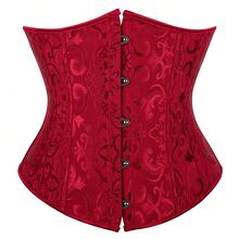 Jutrisujo Underbust Corset Shaper Bustier Top Waist Cincher Body Belt Satin Lace Up Boned Gothic Plus Size Lingerie - 9427-Winered - 查看 8
