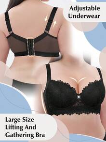 Plus Size Women Lace Padded Push Up Bra - Anti-Sagging, Minimalist & Skin-Friendly, Comfortable & Sexy, Holiday Gift - Black - View 5