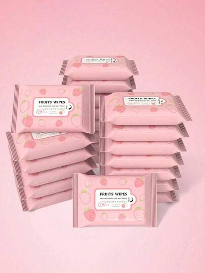 Fragrance-Free Strawberry Wet Wipes, Convenient Portable Personal Cleansing Wet Tissues For Hands And Face, Suitable For Students