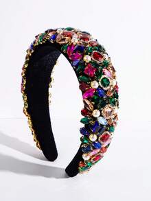 1 pièce Bandeau en velours noir, accessoire de cheveux élégant et chic pour femmes avec décoration de pierres précieuses vintage luxueuses et colorées. Accessoire de mode de haute qualité pour les fêtes et événements - FG161 - Couleur - Voir 4