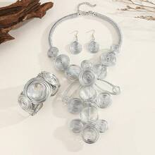 一套手工夸张多层铝丝编织树脂链波西米亚风欧式中东韩式晚宴派对假日女士人造水晶项链耳环手链 - 綠色 - 查看 7