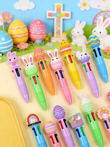 10pcs Easter Party Favor Pens, 4-In-1 0.5mm Multicolor Ballpoint Pens, Suitable For Office, Sports Enthusiasts, Unique Easter Gifts, Gift Bag Fillers, Cute Cartoon 4-Color Ballpoint Pens, Multicolor Push-Button Pens, Suitable For School Supplies, Stationery, Easter Gifts, Back To School Gifts, Cartoon Animal Ballpoint Pens, 0.5mm, Rabbit Easter Party Favors - Multicolor - View 7