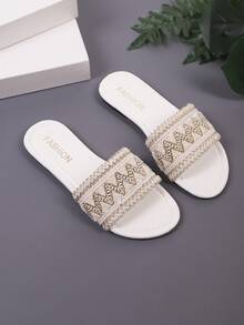 少女软底时尚凉鞋，休闲沙滩度假平底拖鞋，夏季 - 白色 - 查看 6