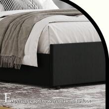Queen Bed Frame With Headboard, Velvet Upholstered Platform Bed With Channel Tufted Headboard, Chrome Finished Wing Edge, Wooden Slats, No Box Spring Needed, Easy Assembly, Full/ Queen/ King, Black/ Grey/ White - 黑色 - 查看 3
