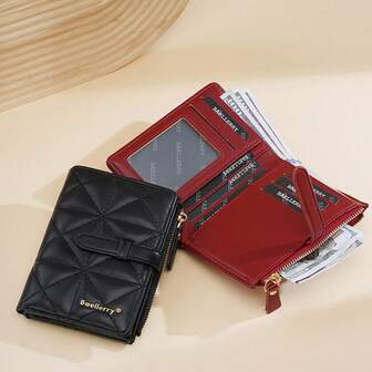 Solid Color Bifold Wallets For Women Multi-Function Card Holder PU Leather Female Small Credit Card Organizer Bag Women's Short Purse Coin Pocket