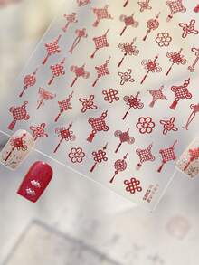 1 miếng dán móng tay họa tiết nút thắt Trung Quốc dập nổi màu đỏ, hình dán móng tay kiểu Trung Quốc tinh tế mang ý nghĩa may mắn ngày lễ, hình dán móng tay 5D tự dính, thích hợp cho nữ giới trang trí móng tay theo phong cách phương Đông dịp Tết Nguyên Đán. - Nhiều màu - Xem 3