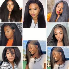 26英寸Yaki直发V型分缝假发，女士合成纤维Yaki直发假发，无蕾丝V型分缝假发，自然色