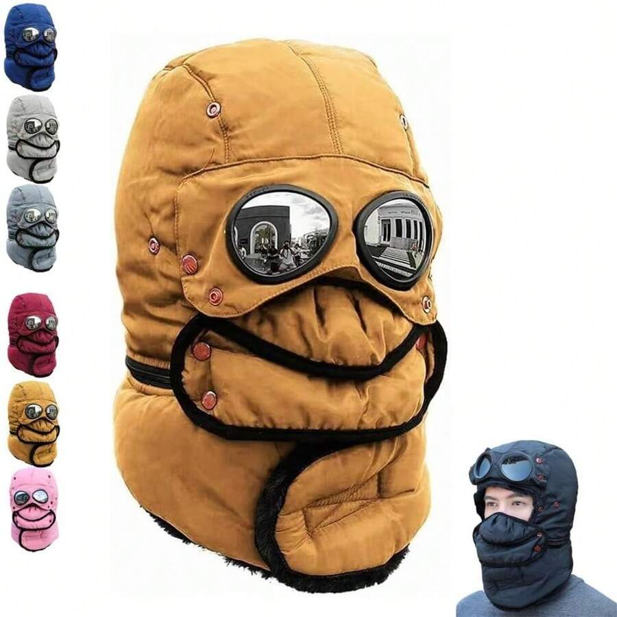 Genérico Gorro Térmico de Invierno con Gafas y Mascarilla, Gorro de Piloto 4 en 1 Resistente al Viento, Sombrero Trapper Cálido para Esquí, Snowboard, Ciclismo y Deportes al Aire Libre - Amarillo - Ver 1