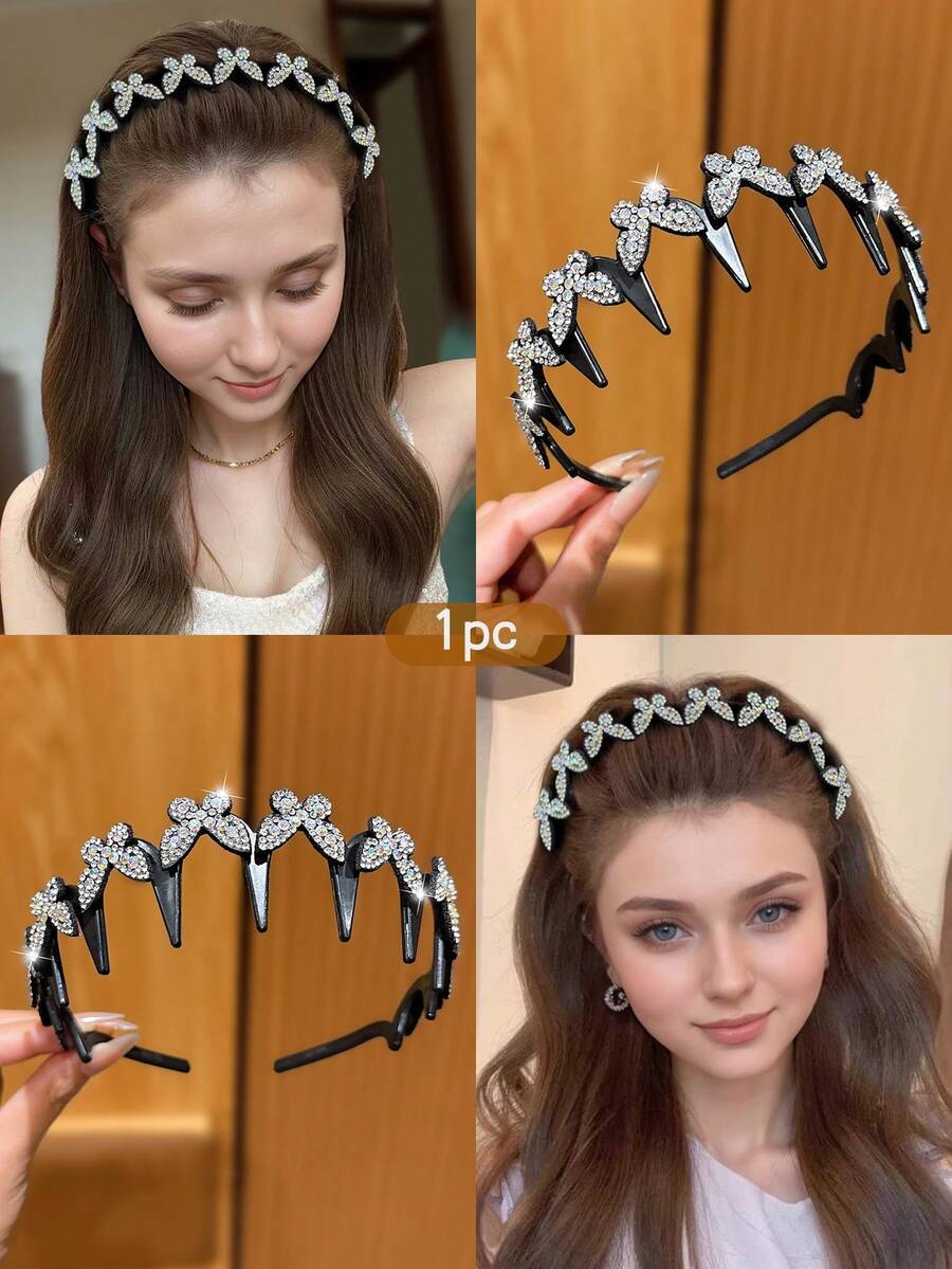 1个银白色蝴蝶发箍，适合日常佩戴