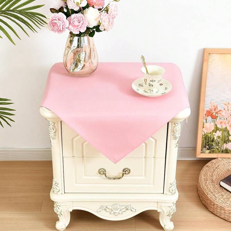 Small Square Tablecloth 2 Pack 24 X 24 Inch Washable Polyester Table Cloth Solid Pink Heavy Duty Fabric End Table Cover For Bedside Table Bedroom Nightstand,Pink24inchx24inchSquare - Pink 24 Inch X 24 Inch Square - View 1