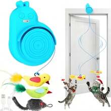Interactive Cat Toys For Indoor Cats - Automatic Flying Bird Feather And Mouse Wand Enrichment Toy Hands-Free Or Handheld USB-Rechargeable  Play Chase Exercise For Bored Kittens And Adult Cats+FVXCSDS - Màu xanh lam - Xem 2