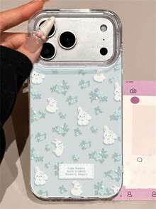 Cute Floral Rabbit Phone Case, Compatible With IPhone 17 Pro Max, 16 Pro Max, 15 Pro Max, 14 Pro Max, 13 Pro Max, 12 Pro Max, 17 Pro, 16 Pro, 15 Pro, 14 Pro, 13 Pro, 12 Pro, 16, 15, 14, 12, 13, 11, Fashionable Soft Shock-Proof Protective Back Cover - Baby Blue - View 4