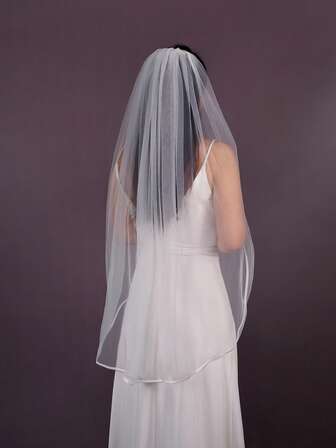 1pc 1 Meter Long Simple Edged Bridal Veil, Elegant French Style Wedding Hair Accessory, Versatile & Affordable