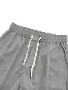 FEIAO Men's Retro Old Banknote Style Drawstring Solid Color Loose Mid-Length Pants, Lightweight, Casual, Comfortable, Versatile, Simple And Fashionable, Easy To Travel - Grey - View 4