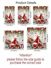 1/4 Piezas Conjunto de decoración del Día de San Valentín, con figuritas de gnomos en pareja con corazón, rosa y patrones florales. Esta adorable y romántica cortina de ducha roja y rosa es lavable, perfecta para la decoración del baño. Incluye 12 ganchos y una alfombra de baño antideslizante, así como una tapa de inodoro en forma de U, convirtiéndolo en un excelente regalo para los seres queridos. - Multicolor - Ver 4