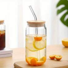 1 Piece Durable High Borosilicate Glass Water Cup With Straw And Wooden Lid - Transparent Multi-Purpose Cup Suitable For Iced Coffee, Tea, Juice, Beer, Milk - -Friendly Glass Drinkware, 11.83oz/15.22oz/18.6oz Capacity, Perfect For Home, Office, And School Use - 1個 - 查看 4