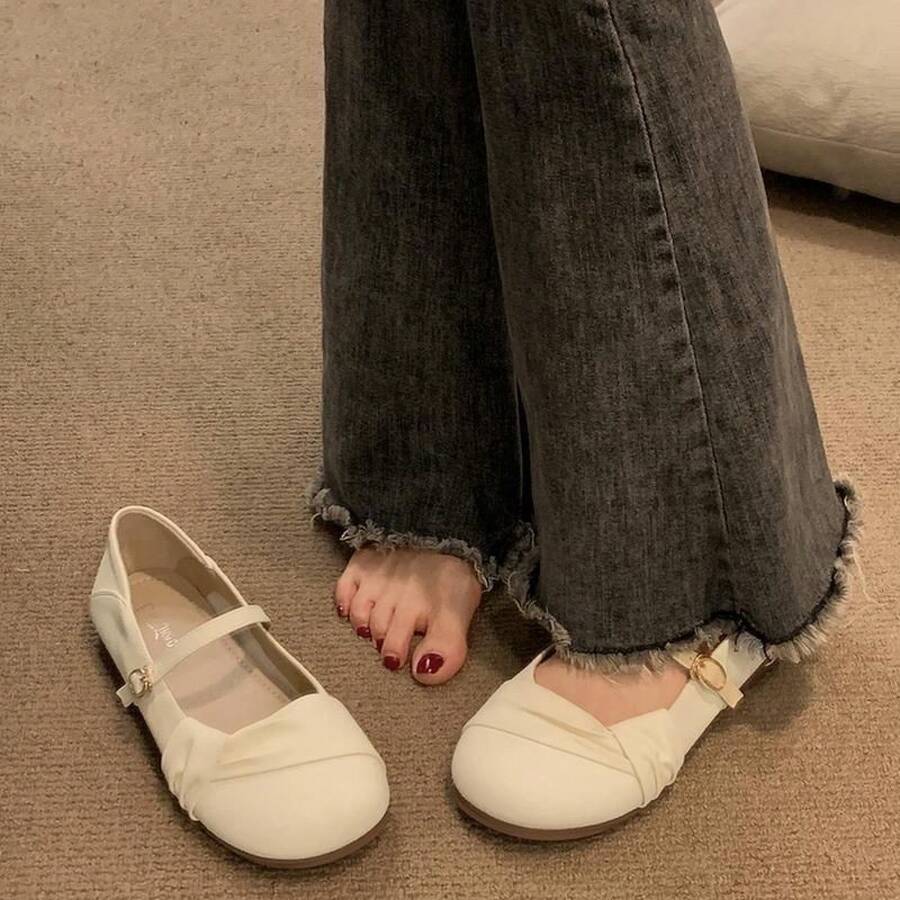 Zapatos de cuero Mary Jane de suela suave para mujeres, estilo francés de primavera, zapatos de noche para mujeres 2025, nuevos zapatos de hada, zapatos suaves individuales - Blanco - Ver 1