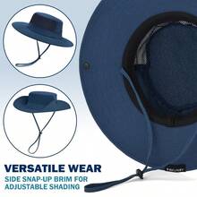 de Sol refrescante para Hombres y Mujeres, Sombrero Plegable de ala Ancha con Sombrero de Boonie Ajustable Ponytai para Pesca, Senderismo - 01Azulmarino - Ver 5