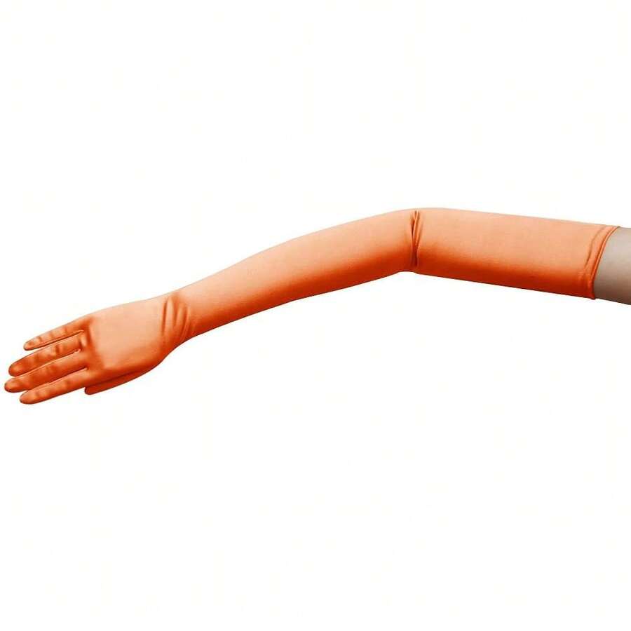 Guantes de vestir largos de 23.5" de satén elástico brillante, longitud de ópera, color naranja - Naranja - Ver 1