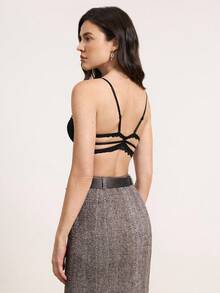 女士黑色性感隐形胸罩，前扣式低胸聚拢露背胸罩，内衣 - 黑色 - 查看 3