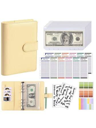 1 pieza Planificador de cuero PU tamaño A6 con bolsillo para sobre de efectivo y bolsa con cremallera para presupuesto, para organización y control de efectivo