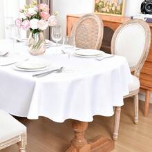 Eeivs Oval Tablecloth 60 X 84 Inch Washable Polyester Table Cloth Solid White Heavy Duty Fabric Table Cover Daily Use For Dining Home Kitchen Party Wedding,White84inchx60inchOval - 白色 84吋x60吋橢圓形 - 查看 1