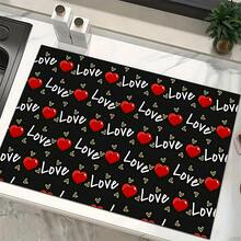 1pc Love Text Pattern Absorbent Dish Drying Mat, Home Decor, Dish Drying Pad, Espresso Machine Countertop Absorbent Mat, Sink Drain Mat, Soft Faucet Absorbent Mat, Sink Cup Mat, Kitchen & Bathroom Accessories - Multicolor - View 4