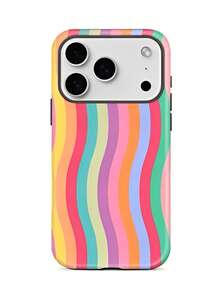 A Stylish Phone Case That Does Not Include A Lanyard Or Stand. This Matte-Textured Phone Case Features A Multi-Color Gradient Wavy Stripe Design And Is Compatible With IPhone 17, 16, 15, 14, 13, 12, 11, PRO, PLUS, X, XS, And S21/22/23/24/25 Ultra/FE+, NOTE20 Ultra, And A71/56/55/54/53/52/36/34/26/25/23/16/15/14/13/06. - 彩色 - 查看 2