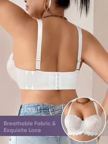 MEIYATING Plus Size Women Floral Lace Soft Breathable Full Coverage Non-Sagging Bra - White - View 3