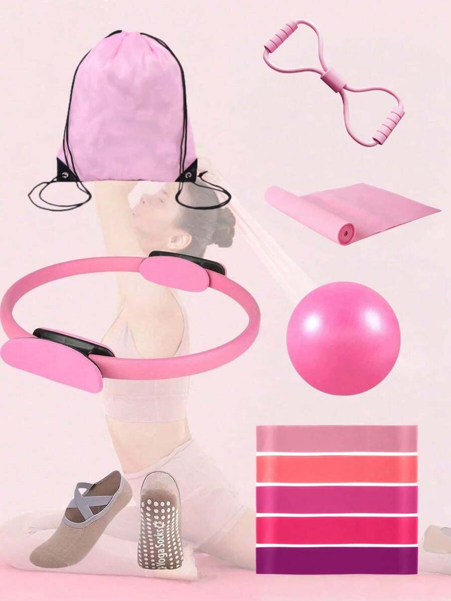 Pilates Yoga Fitness Set, Home Fitness Equipment Set, Women's Yoga Set, Family Fitness Equipment, Exercise Training Set, Suitable For Family Exercise Use - Pink - View 1