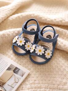 Infant/Toddler Girls' Flower Soft Bottom Sandals, Suitable For Newborns, Crawling Shoes, Crib Shoes, Summer - Blue - View 4