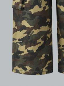 少女美式街头风宽松工装牛仔裤，春季新款军绿色迷彩口袋阔腿休闲裤 - 軍綠色 - 查看 7