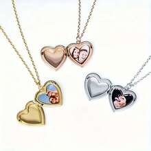Customized Personalized Double Photo Pendant Necklace - Elegant Bohemian Heart Pendant With Safety Buckle, High Quality Metal Jewelry, Suitable For Mother's Day And Father's Day Gifts, Weddings, And Daily Dresses, Heart Shaped Necklace, Smooth Metal Appearance - 彩色 - 查看 4