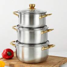High-Quality Stainless Steel Soup Pot, Golden Soup Pot, Large-Capacity Stockpot, 304 Stainless Steel, Fast Heat-Conducting Bottom, Durable And Sturdy, Easy To Clean, Suitable For Gas Stoves And Induction Cookers - Gold - View 6