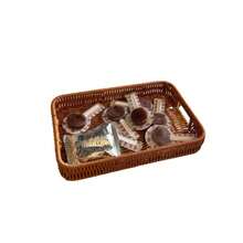 日式茶盘碟套装，两件套，仿藤编织方形茶盘，餐厅面包糕点盘，客厅咖啡桌茶盘。 - 黃色 - 查看 4